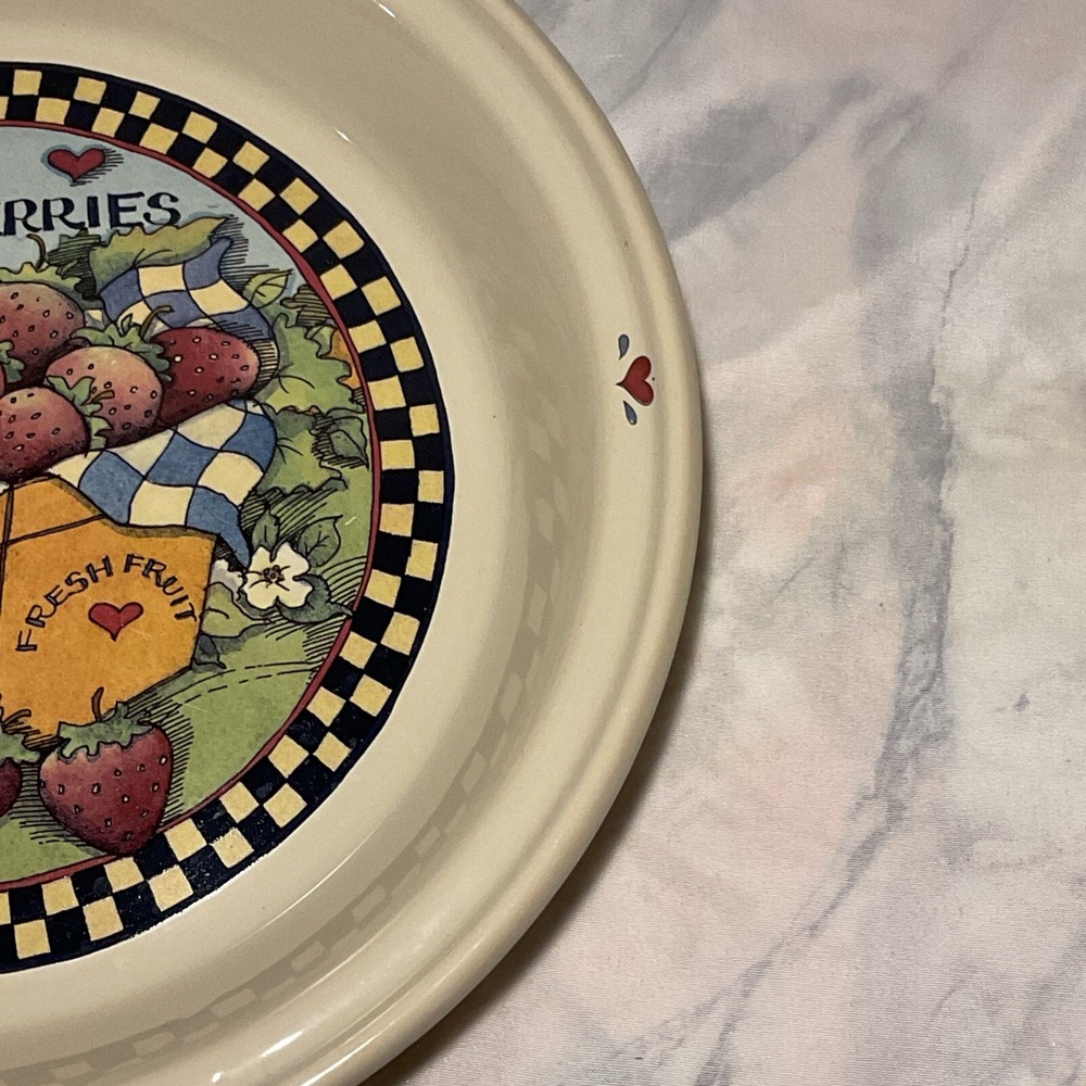 Vtg Susan Winget Strawberry Hearts Ceramic Pie Dish 10.75‎ Cottage Country Style - Picture 4 of 7
